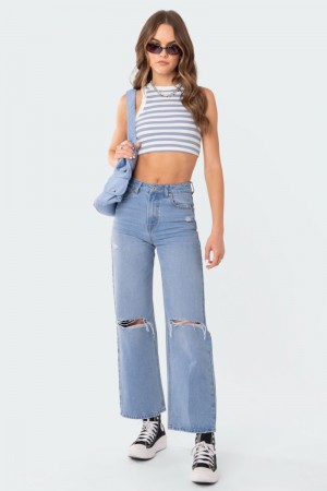 Edikted Lori High-Rise Wide Leg Jeans Blue | USA QV733093Q2