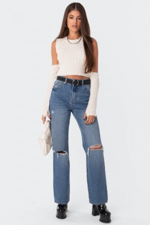 Edikted Lori High-Rise Wide Leg Jeans Blue | USA AX755295W3