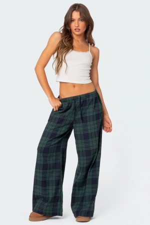 Edikted Lounge Around Plaid Wide Leg Pants Black And White | USA WD911121F8
