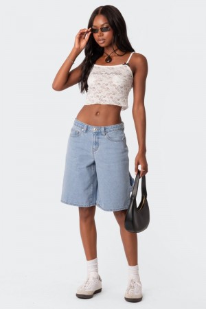 Edikted Low Rise Bermuda Denim Carpenter Shorts Light Blue | USA PF279577N9