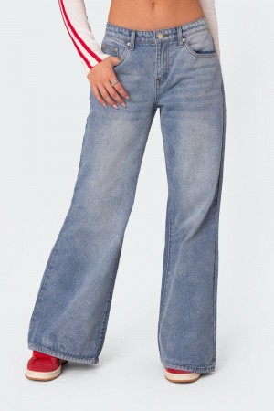 Edikted Low Rise Wide Leg Jeans Light Blue | USA PM547334Z7