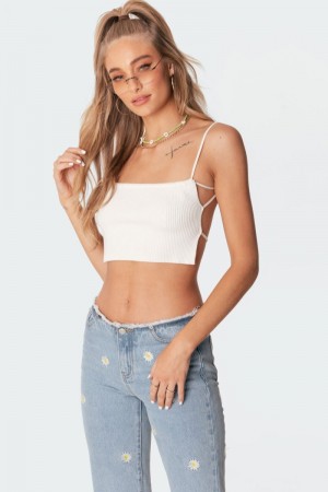 Edikted Lu Knitted Open-Back Knitted Tops Cream | USA YL299209I7