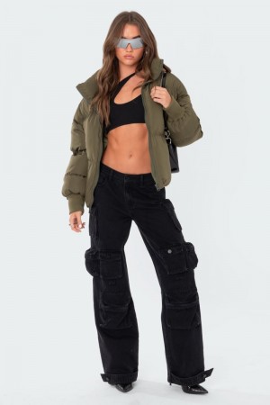 Edikted Luca Oversized Puffer Jackets Olive | USA SM492379W9
