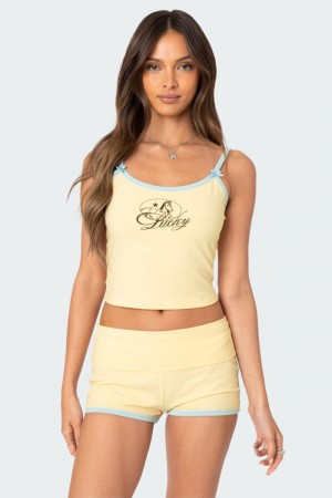 Edikted Lucky Contrast Tank Graphic Tops Yellow | USA WJ628342M8