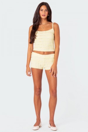 Edikted Lucy Ruffled Lace Shorts White | USA AM056615D6