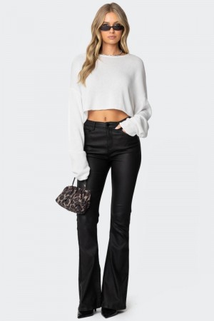 Edikted Luna Faux Leather Flare Jeans Black | USA GY649604W7