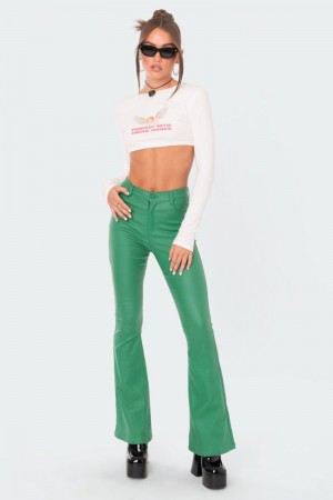 Edikted Luna Faux Leather Flare Jeans Black | USA VK783918S2