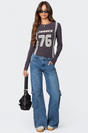 Edikted Lunar Low Rise Cargo Jeans Blue Washed | USA MY856505V4