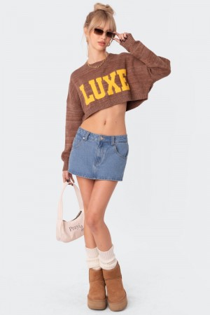 Edikted Luxe Cropped Sweater Crop Tops Brown | USA QW689958U3