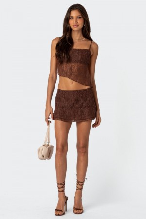 Edikted Lyra Lace Mini Skirts Brown | USA LT523942Z8