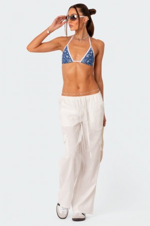 Edikted Lyric Linen Look Cargo Pants Beige | USA QG884178T6