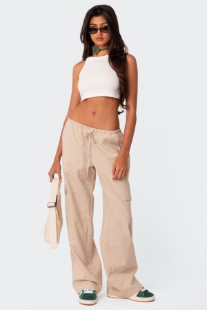 Edikted Lyric Linen Look Cargo Pants Beige | USA VX419031X7