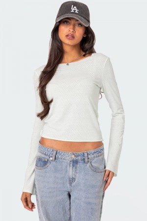 Edikted Maddison Pointelle Long Sleeve Tops Light Blue | USA CV805920V5