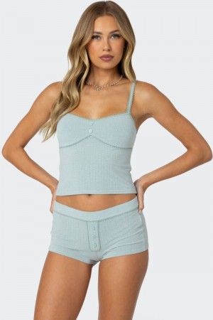 Edikted Maelle Pointelle Tank Top Blue | USA GN197979G5