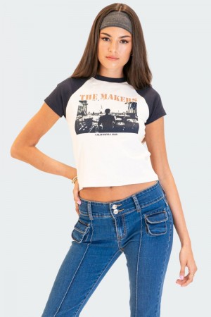 Edikted Maker Raglan T-Shirt Graphic Tops White | USA PQ241924H8