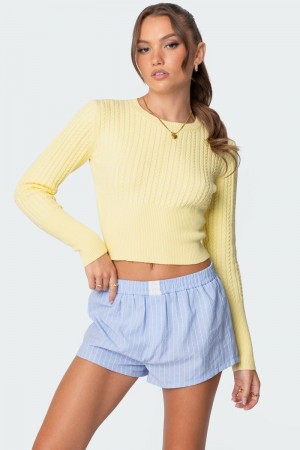 Edikted Mallory Cable Knit Sweater Long Sleeve Tops Yellow | USA YX183818H1