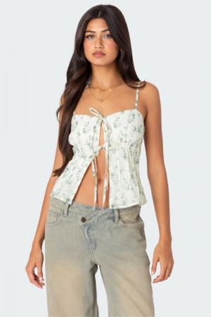 Edikted Malmo Printed Tie Front Tank Top Mix | USA KV318551B5