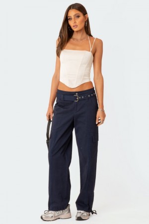 Edikted Manuel Low Rise Belted Cargo Pants Navy | USA DV823462A2