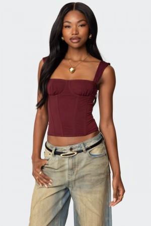 Edikted Marcella Wide Strap Mesh Corset Black | USA VG696009F4