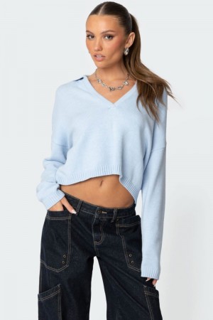 Edikted Marcie Oversize Cropped Sweater Long Sleeve Tops Cream | USA WP036293U3