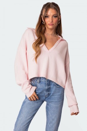 Edikted Marcie Oversize Cropped Sweater Cream | USA FJ117611A4