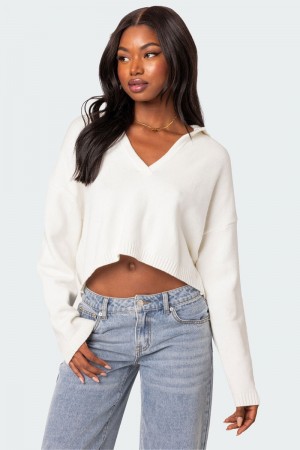 Edikted Marcie Oversize Cropped Sweater Cream | USA LB560326S0