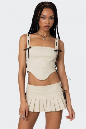 Edikted Margaret Ribbon Corset Beige | USA EM408240U5