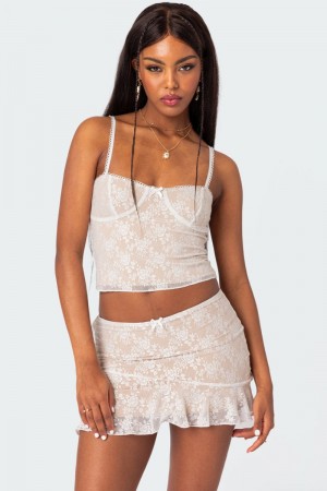 Edikted Maria Lace Cupped Tank Top White | USA PC622182L6