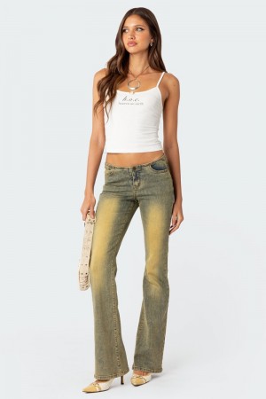 Edikted Maris Low Rise Washed Flared Jeans Blue | USA FW919181K8