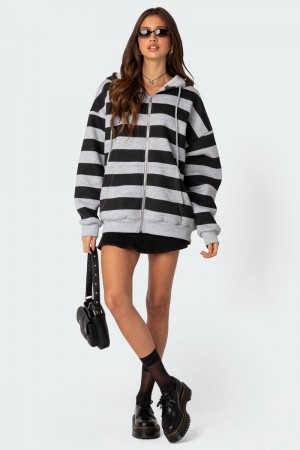 Edikted Maritza Oversized Zip Up Hoodie Long Sleeve Tops Gray Melange | USA LC015551C5