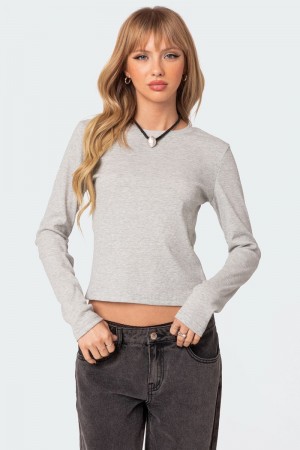 Edikted Marny Long Sleeve Waffle T Shirts Gray Melange | USA ZB308410S8