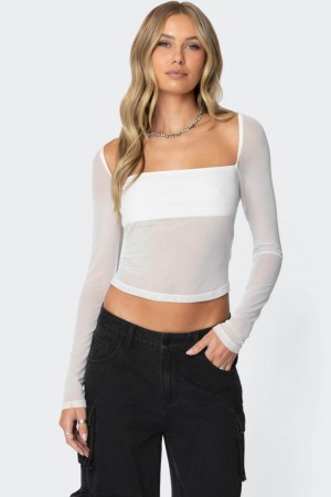 Edikted Marta Mesh Long Sleeve Tops Black | USA LE390249Y1