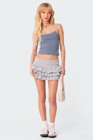 Edikted Martina Ruffle Terry Mini Skirts Black | USA CA892969U5