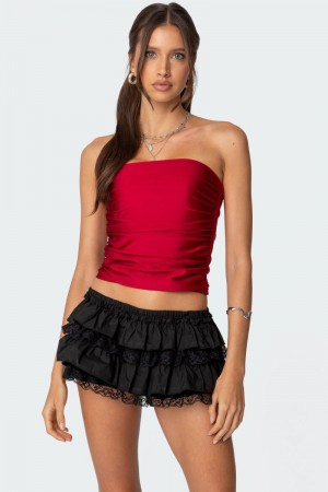 Edikted Maxeen Shiny Gathered Tube Strapless Tops Burgundy | USA XL570137G0