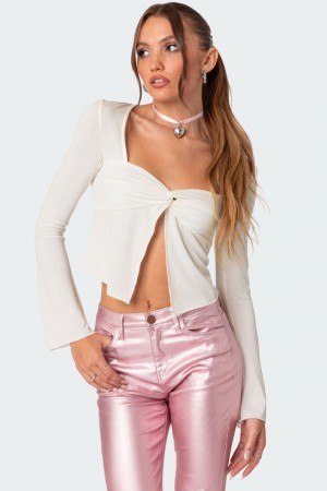 Edikted Maxine Twist Front Crop Tops Navy | USA LH251095N7