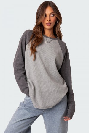 Edikted Me Time Oversized Waffle Sweatshirts Burgundy | USA LT613551C7