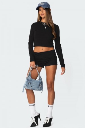 Edikted Meg Fold Over Shorts Black | USA KJ920862S5