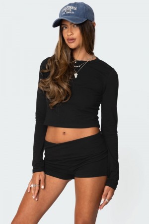 Edikted Meg Long Sleeve Crop Tops Black | USA AN575357T5
