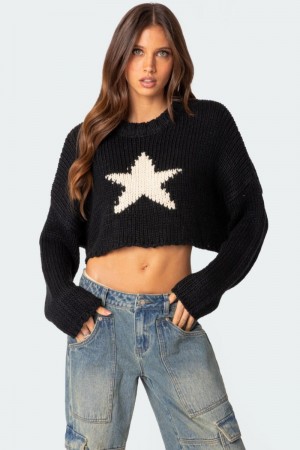 Edikted Mega Star Cropped Sweater Black | USA CA072387A4