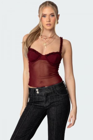 Edikted Mercy Sheer Mesh Bra Corset Black | USA AD705980M2