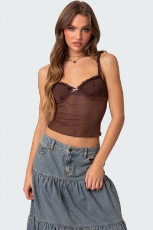 Edikted Mercy Sheer Mesh Bra Corset Black | USA YE688758U7