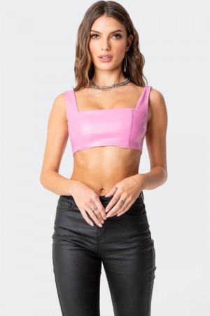 Edikted Midnight Faux Leather Crop Tops Black | USA OB759955O8