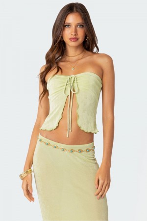 Edikted Milan Gathered Split Front Tube Strapless Tops Black | USA NQ187348J7