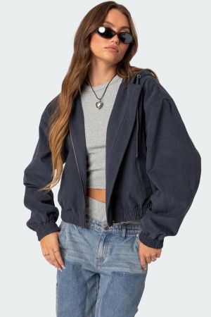Edikted Milly Oversized Cropped Jackets Navy | USA AW342254J4