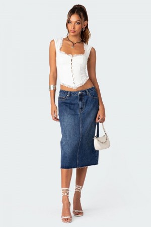 Edikted Mirah Denim Midi Skirts Dark Blue Washed | USA FA254615S5