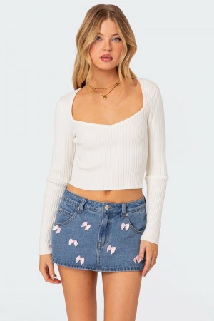 Edikted Misty Scoop Neck Ribbed Knitted Tops White | USA VM913561L2