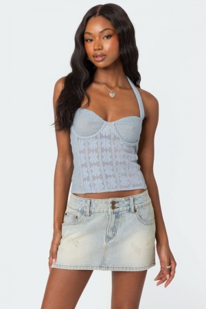 Edikted Mixed Crochet Cupped Corset Blue | USA WP465766Z8