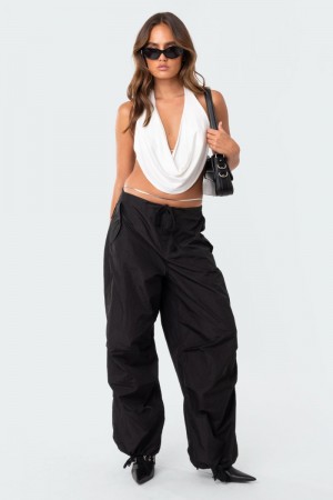 Edikted Monique Cropped Open-Back Crop Tops Black | USA WM543114P3