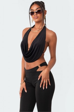 Edikted Monique Cropped Open-Back Crop Tops Black | USA SA893469W1