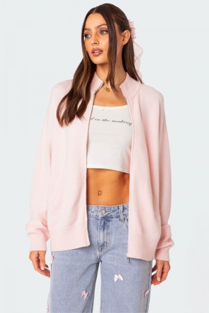 Edikted Montie Oversized Double Zip Cardigan Long Sleeve Tops Light Pink | USA KF341674T9